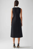 Black and White Satin Sheath Collar Neck Long Work Dress