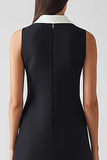 Black and White Satin Sheath Collar Neck Long Work Dress