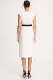 Ivory V-Neck Cap Sleeves Midi Bodycon Work Dress with Belt