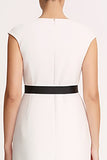 Ivory V-Neck Cap Sleeves Midi Bodycon Work Dress with Belt
