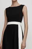 Black Boat Neck Sheath Long Work Dress