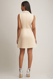 Champagne A Line Polo Collar Short Work Dress with Pockets