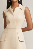 Champagne A Line Polo Collar Short Work Dress with Pockets
