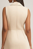 Champagne A Line Polo Collar Short Work Dress with Pockets