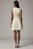 Ivory Short A Line V-Neck Work Dress with Pockets