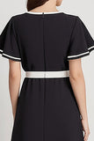 Black A Line Round Neck Long Work Dress with Sleeves