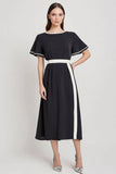 Black A Line Round Neck Long Work Dress with Sleeves