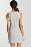 Grey Bodycon Tweed V-Neck Short Work Dress with Buttons