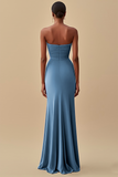 Black Strapless Pleated Long Formal Dress with Slit