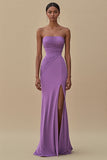 Black Strapless Pleated Long Formal Dress with Slit