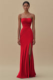 Black Strapless Pleated Long Formal Dress with Slit