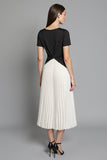 Ivory and Black Patchwork Pleated Short Sleeves Long Work Dress