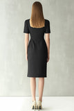 Black Bodycon Notched Lapel Short Sleeves Midi Work Dress