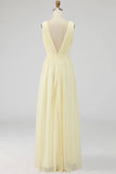 Ivory Pleated Chiffon Deep V-Neck Maxi Boho Formal Dress