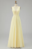 Ivory Pleated Chiffon Deep V-Neck Maxi Boho Formal Dress