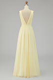 Ivory Pleated Chiffon Deep V-Neck Maxi Boho Formal Dress
