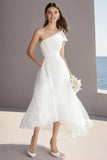 Organza Ivory One Shoulder A Line Maxi Boho Formal Dress