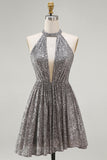 A-Line Short Silver Cocktail Dress