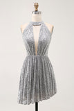 A-Line Short Silver Cocktail Dress