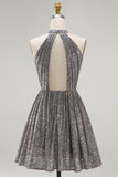 A-Line Short Silver Cocktail Dress