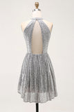A-Line Short Silver Cocktail Dress