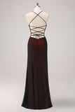 Sparkly Black Red Sheath Halter Long Formal Dress with Beading