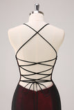 Sparkly Black Red Sheath Halter Long Formal Dress with Beading