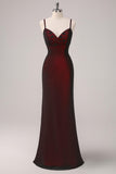 Sparkly Black Red Sheath Spaghetti Straps Long Formal Dress with Beading