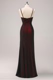 Sparkly Black Red Sheath Spaghetti Straps Long Formal Dress with Beading