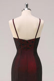 Sparkly Black Red Sheath Spaghetti Straps Long Formal Dress with Beading