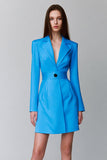 Blue Long Sleeves Notched Lapel Short Work Dress