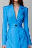 Blue Long Sleeves Notched Lapel Short Work Dress