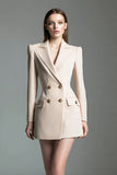 Champagne Peak Lapel Short Long Sleeves Blazer Dress