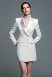 Ivory Peak Lapel Bodycon Short Work Dress