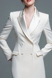 Ivory Peak Lapel Bodycon Short Work Dress