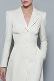 Ivory Satin Peak Lapel Midi A Line Work Dress