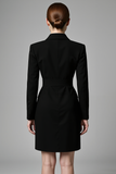Black Peak Lapel Bodycon Midi Work Dress with Sleeves