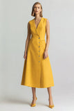 Yellow A Line V Neck Sleeveless Long Work Dress