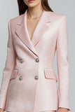 Pink Satin Bodycon Notched Lapel Short Work Dress