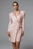 Pink Satin Sheath Shawl Lapel Midi Work Dress