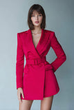 Fuchsia A Line Satin Peak Lapel Short Work Dress