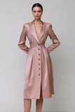Dusty Rose Satin A Line Peak Lapel Midi Work Dress