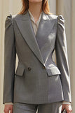 Grey Peak Lapel Long Sleeves 2 Pieces Women Formal Suits