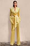 Daffodil Satin Peak Lapel 2 Piece Business Suits with Belt