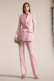 Pink 2 Pieces Peak Lapel Satin Double Breasted Tuxedo