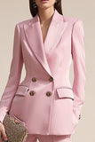 Pink 2 Pieces Peak Lapel Satin Double Breasted Tuxedo