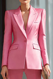 Pink 2 Pieces Peak Lapel One Button Formal Suits with Sleeves