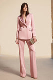 Pink Satin Peak Lapel Long Sleeves 2 Pieces Tuxedo