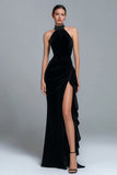 Sparkly Black High Neck Long Formal Dress with Beading