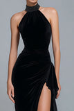 Sparkly Black High Neck Long Formal Dress with Beading